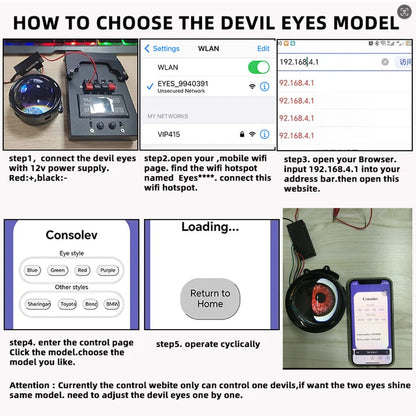 Synced Programmable Devil Eyes Lens with Remote